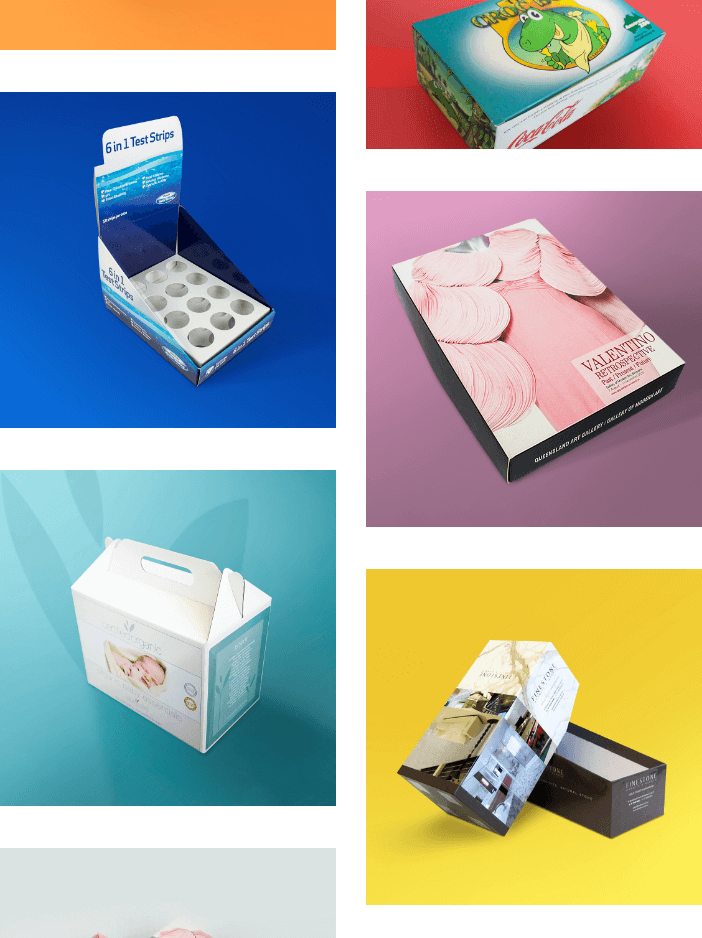 A printed box design showcasing different printing techniques