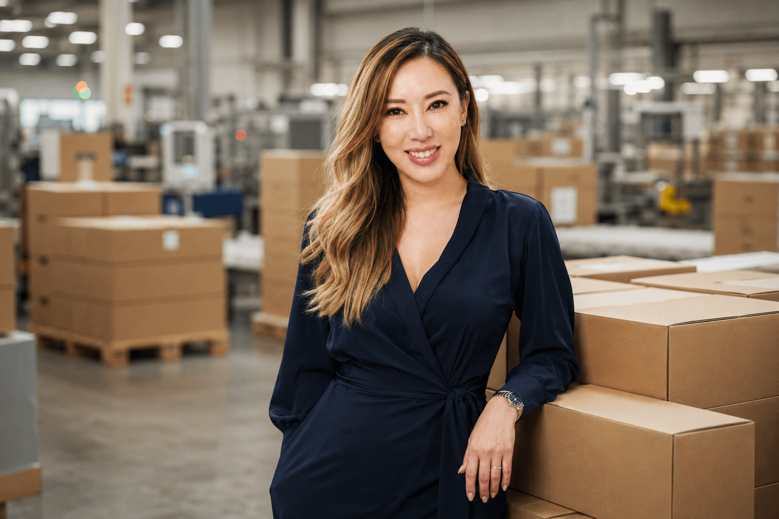 Nina Nguyen standing inside the Pakko factory