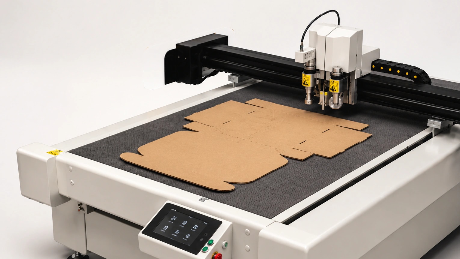 Photo — the forme beside a die cut blank produced from it, showing the matching profile