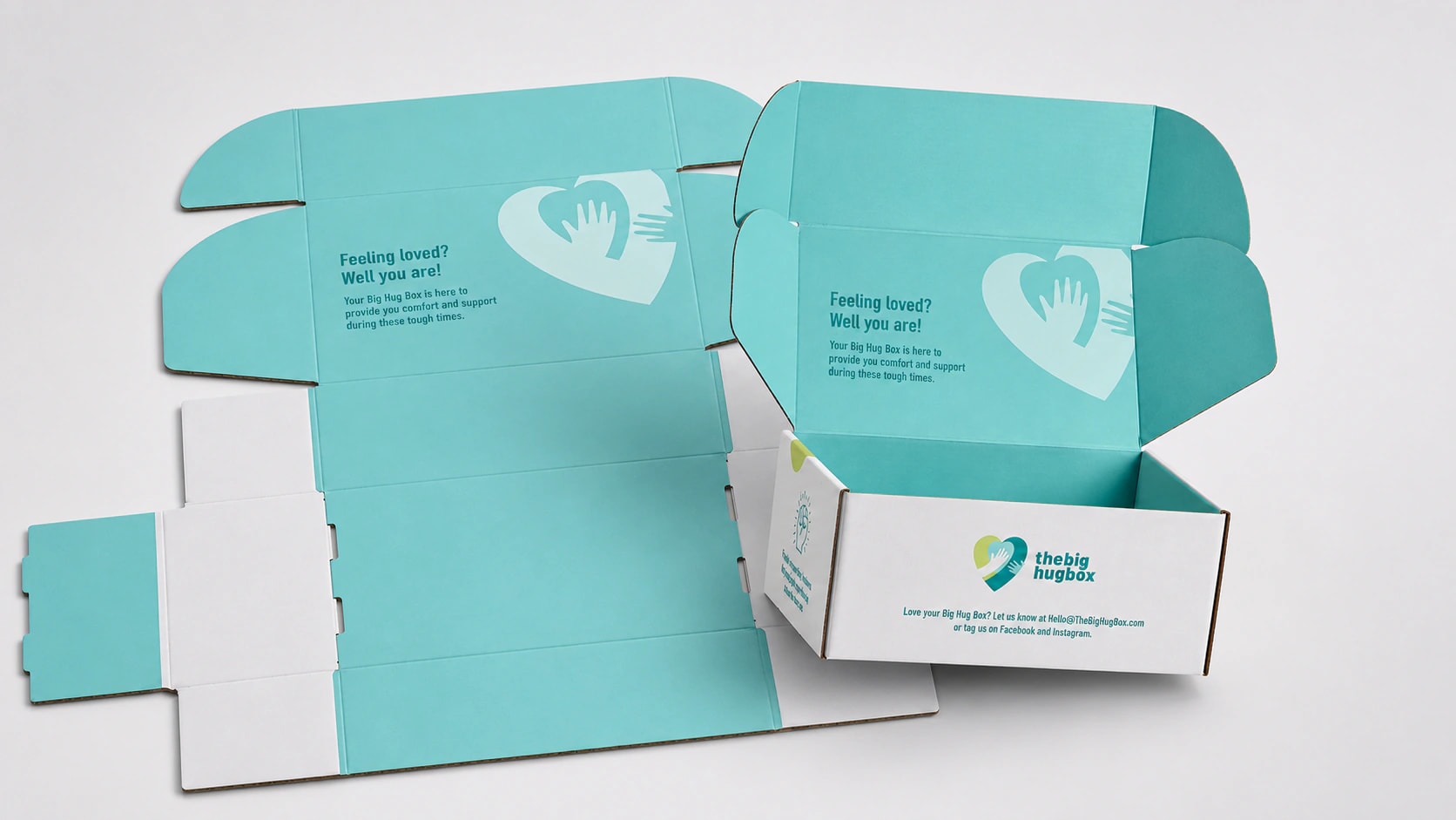 Photo — flat printed keyline beside the same carton assembled, showing which panel becomes the front