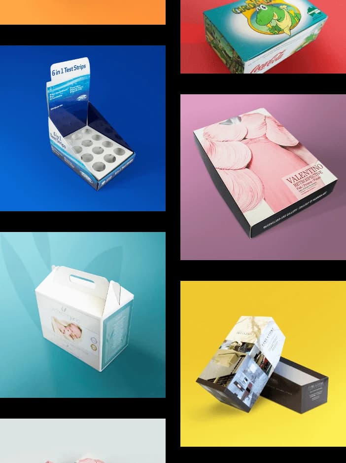 A printed box design showcasing different printing techniques